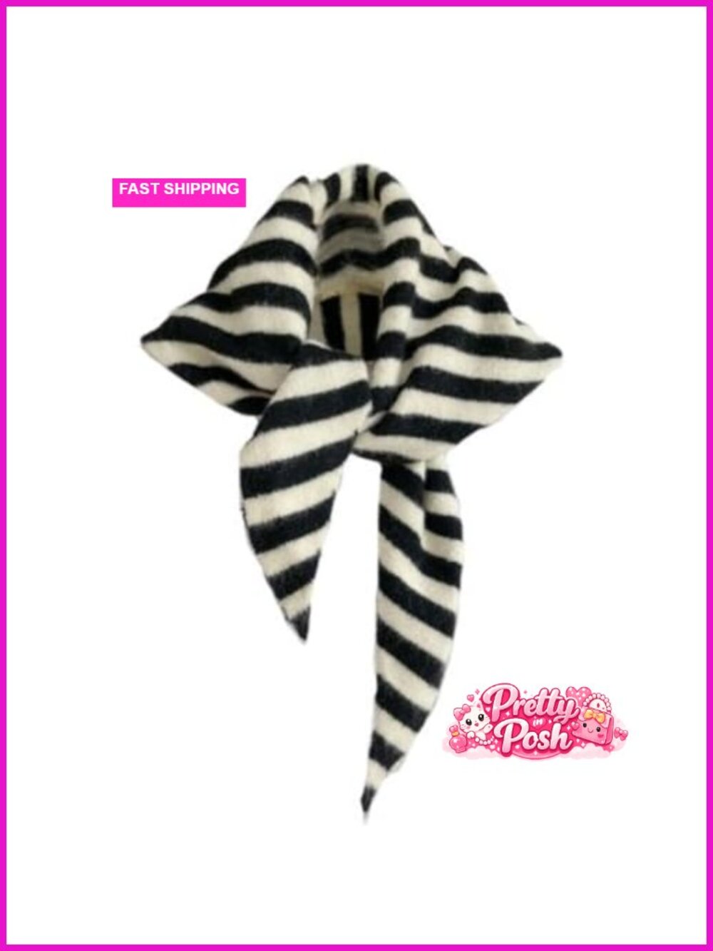 Wool Blend Knit Triangle Scarf Stripe Head Scarf
